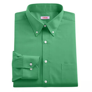 Izod 18-18.5 34/35 $50 Green Classic-Fit Stretch Button Down Shirt